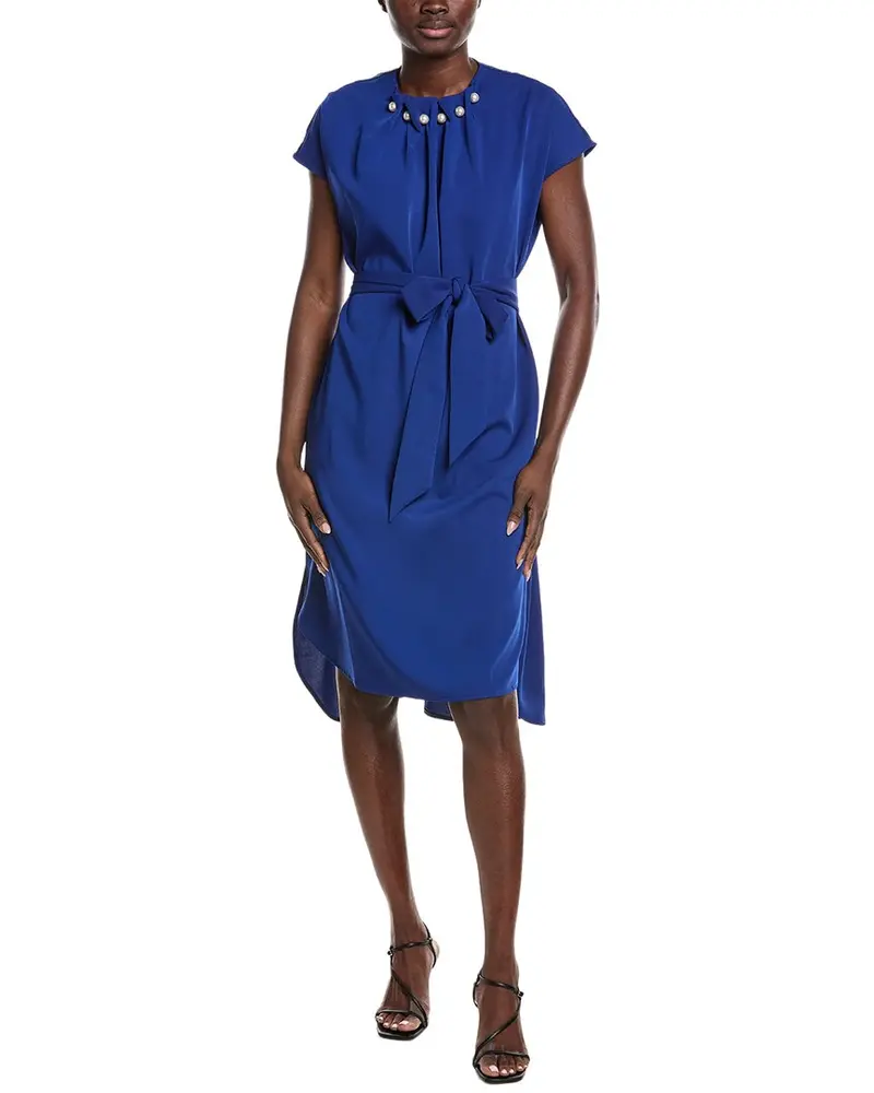 Gracia Gathered Pearl Neck Midi Dress 1