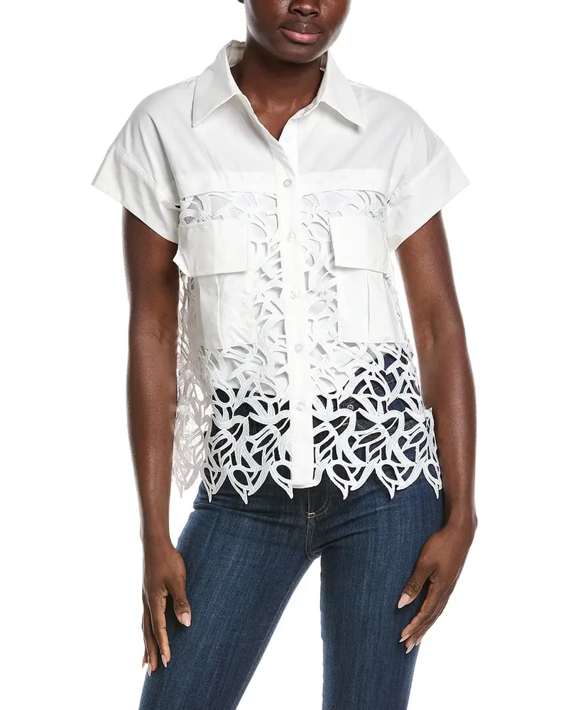 Gracia Hollow-Out Lace Embroidered Front Pocket Top 1