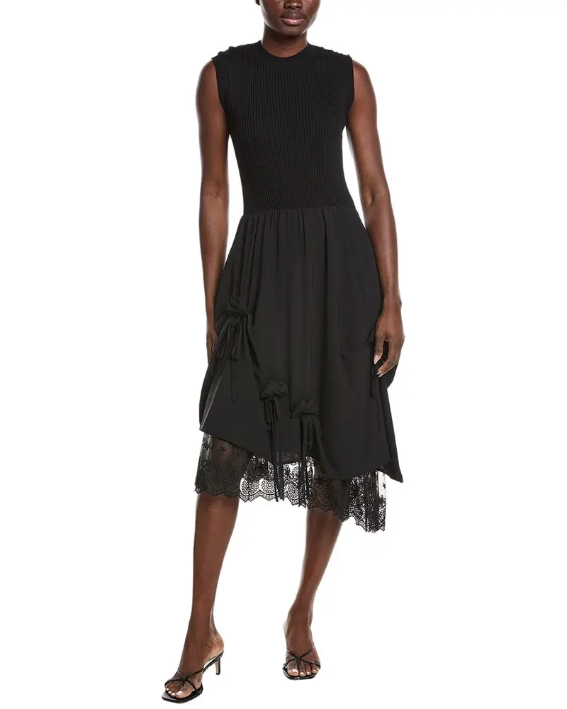 Gracia Knit Top Asymmetrical Lace Hem Midi Dress 1