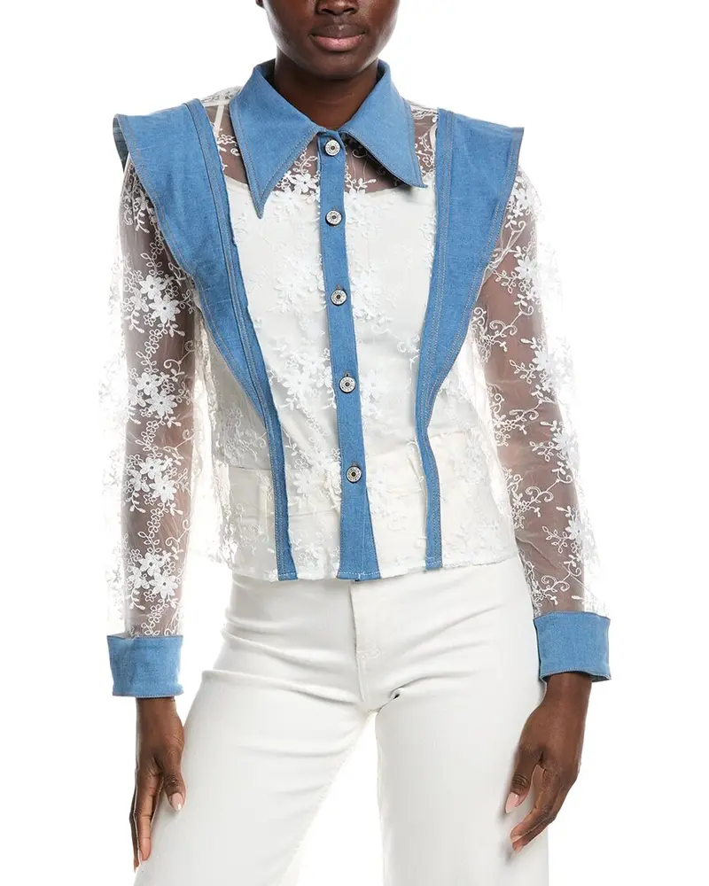 Gracia Lace & Denim Button-Up Shirt 1