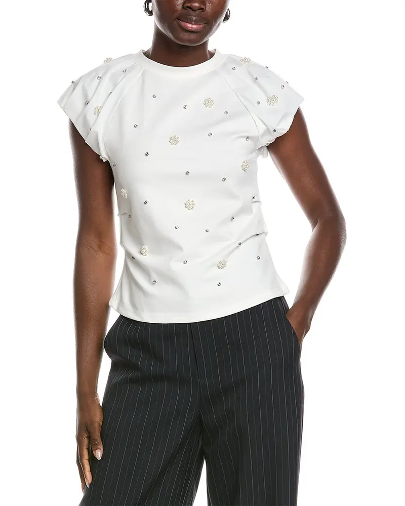 Gracia Puff Sleeve Rhinestone & Pearl Embellished Top 1