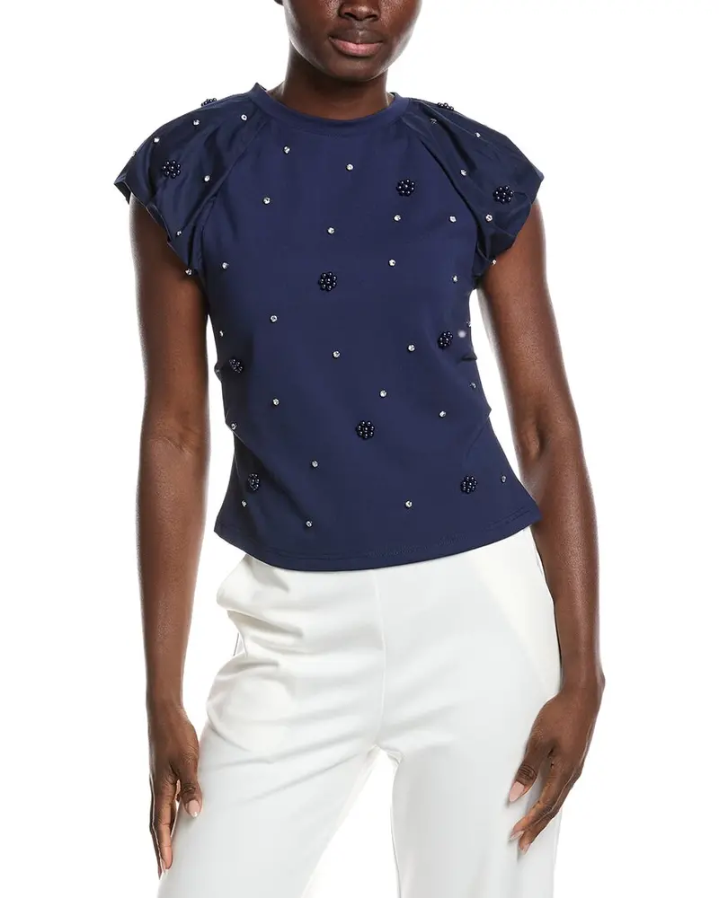 Gracia Puff Sleeve Rhinestone & Pearl Embellished Top 1