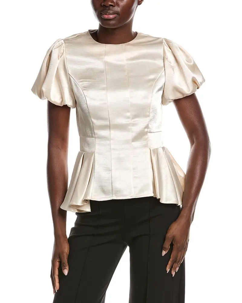 Gracia Puffed Sleeve Ruffle Bottom Top 1