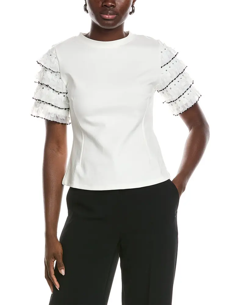 Gracia Round Neckline Tiered Short Sleeve Top 1