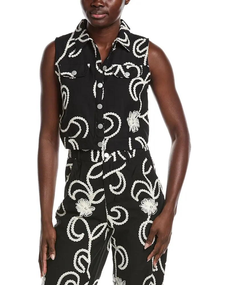 Gracia Sleeveless Embroidered Button Down Vest 1