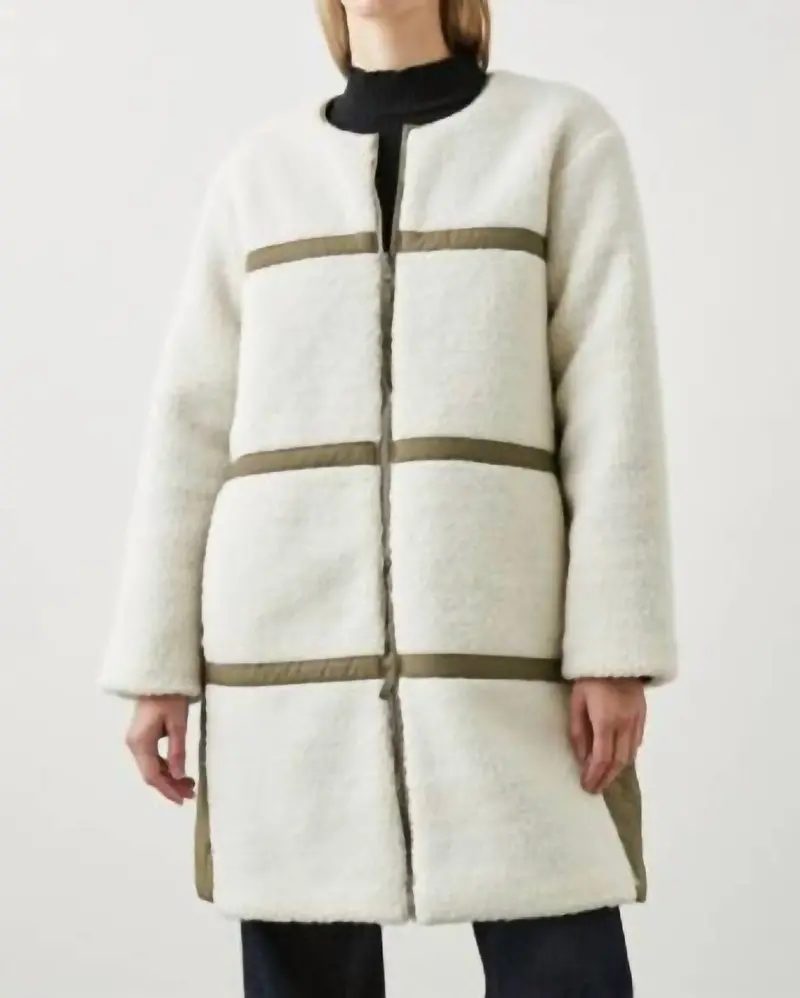 Granger Reversible Sherpa Jacket In Ivory Olive Mix 1