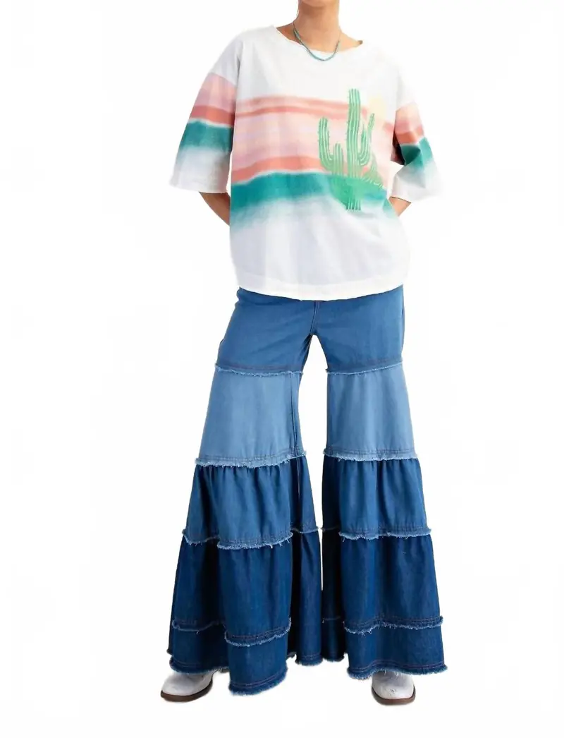 Graphic Western Soft Washed Cactus Top In White Multicolor 1