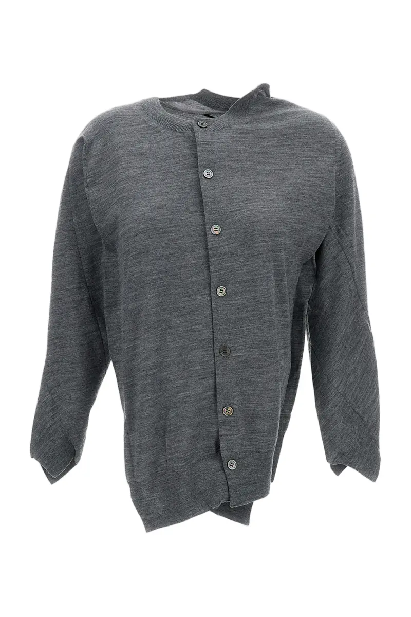Grey Fine Wool Round Neck Cardigan 1
