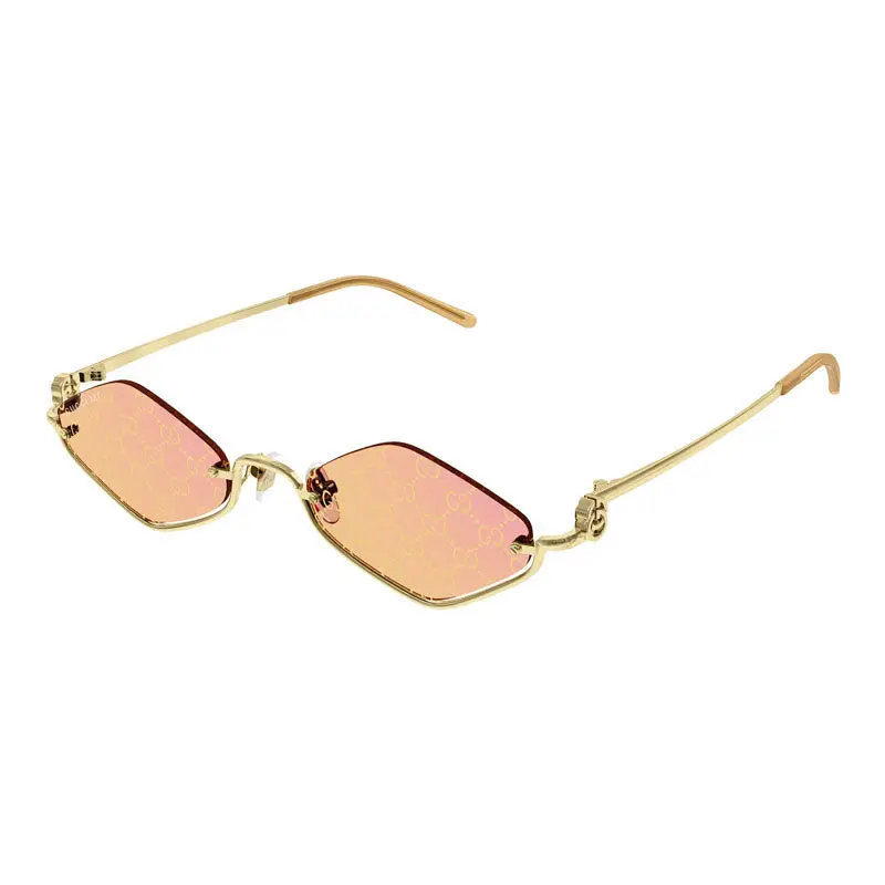 Gucci Sunglasses Geometric Semi Rim, Gold Frame And Rose Mirror To Dark Yellow With Gg Pattern Lens Gg1604s004 1