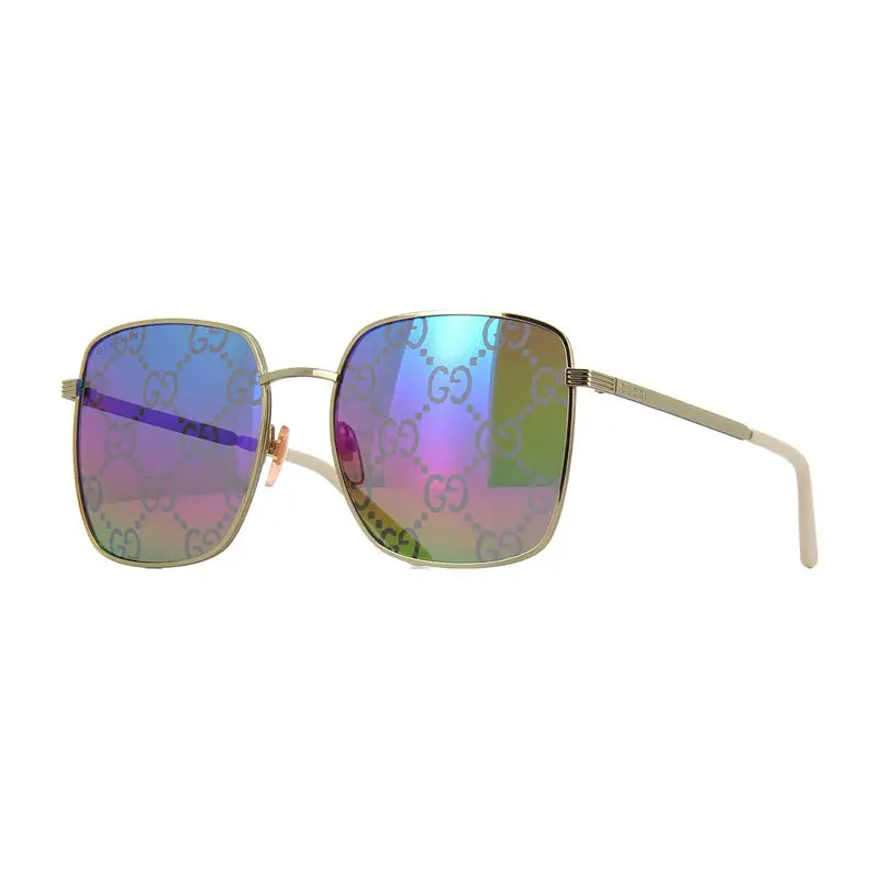 Gucci Sunglasses Square Full Rim, Gold Frame And Multicolor With Gg Pattern Mirror Lens Gg0802s004 1