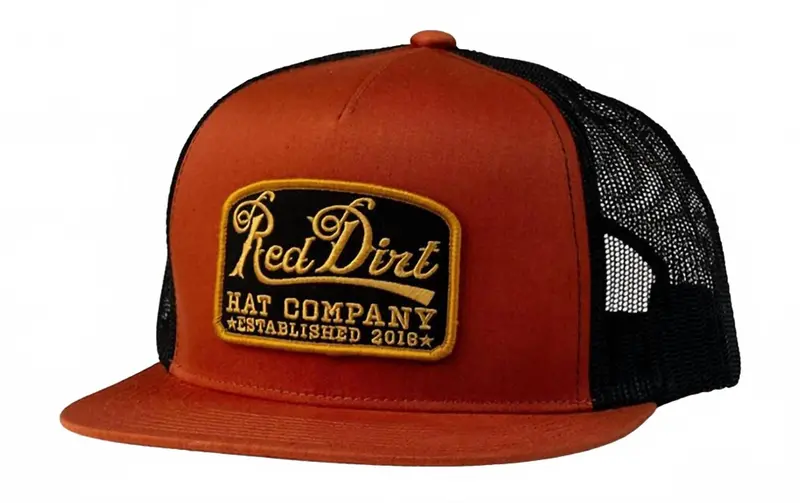 Guitar Patch 5 Panel Flat Trucker Snapback Cap In Burnt Orange/Black 1