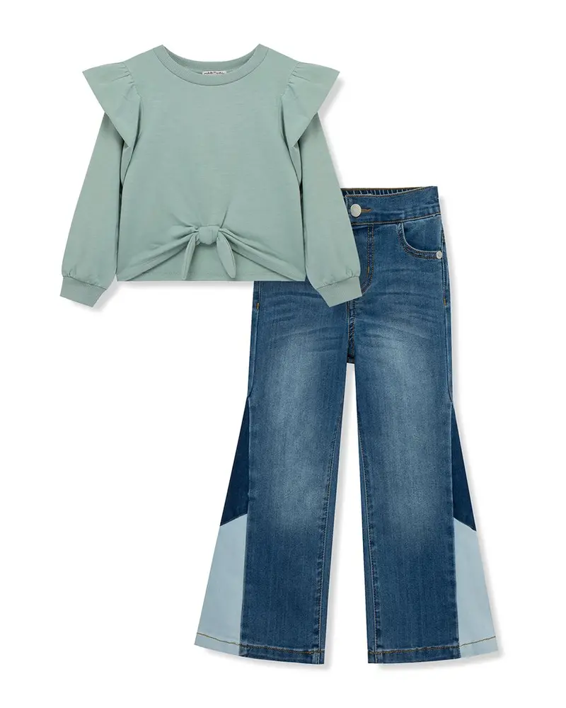 Habitual Knit Top & Patchwork Denim Set 1