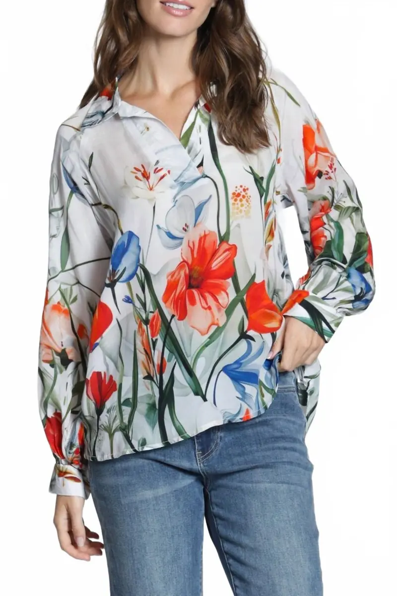 Half-Placket Pullover Blouse In Whispers In Bloom 1