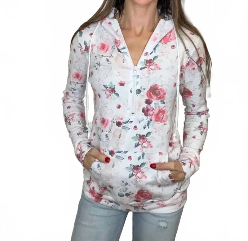 Half Zip Hoodie In Pink Bloom 1