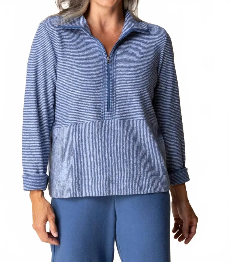 Half Zip Long Sleeve Striped Top In Marine 1