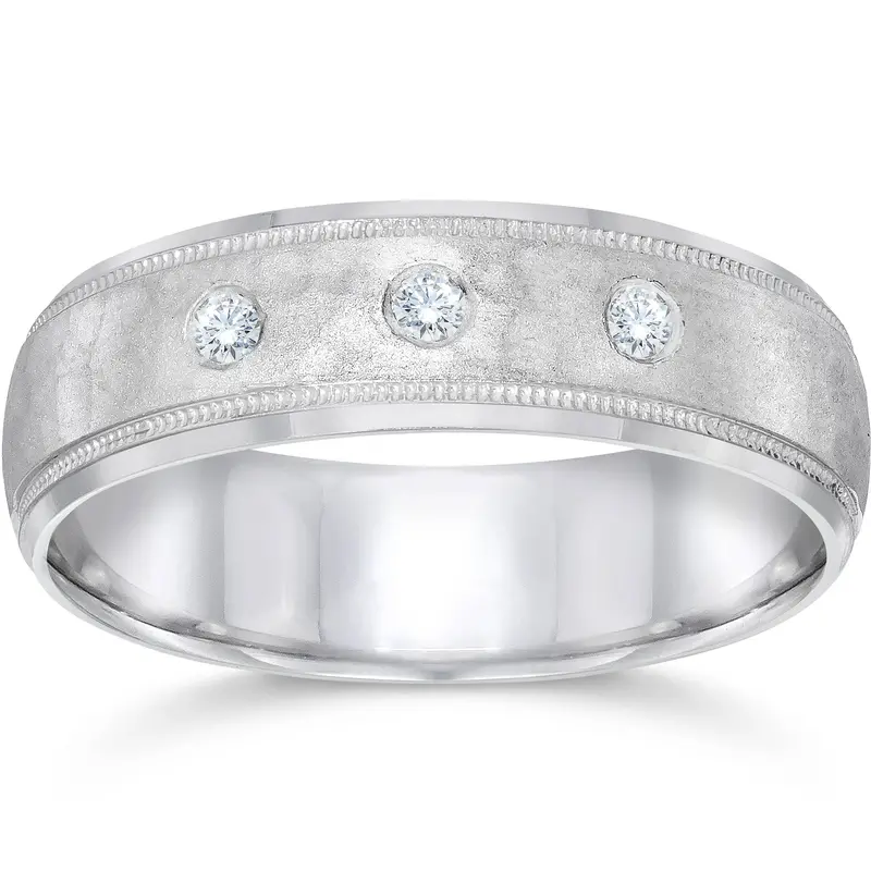 Hammered Diamond 6Mm Wedding Band 10K White Gold Size Selectable 1