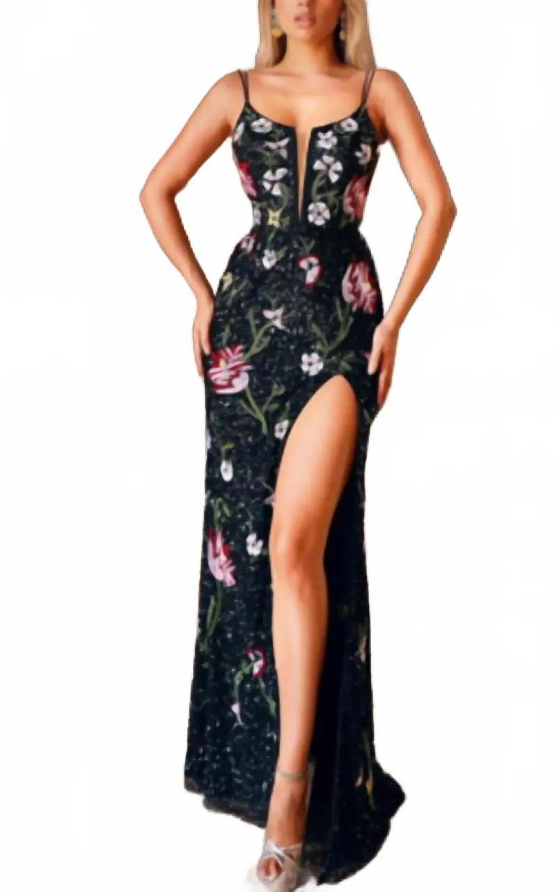 Hand-Beaded Floral Dress In Black/Multi 1