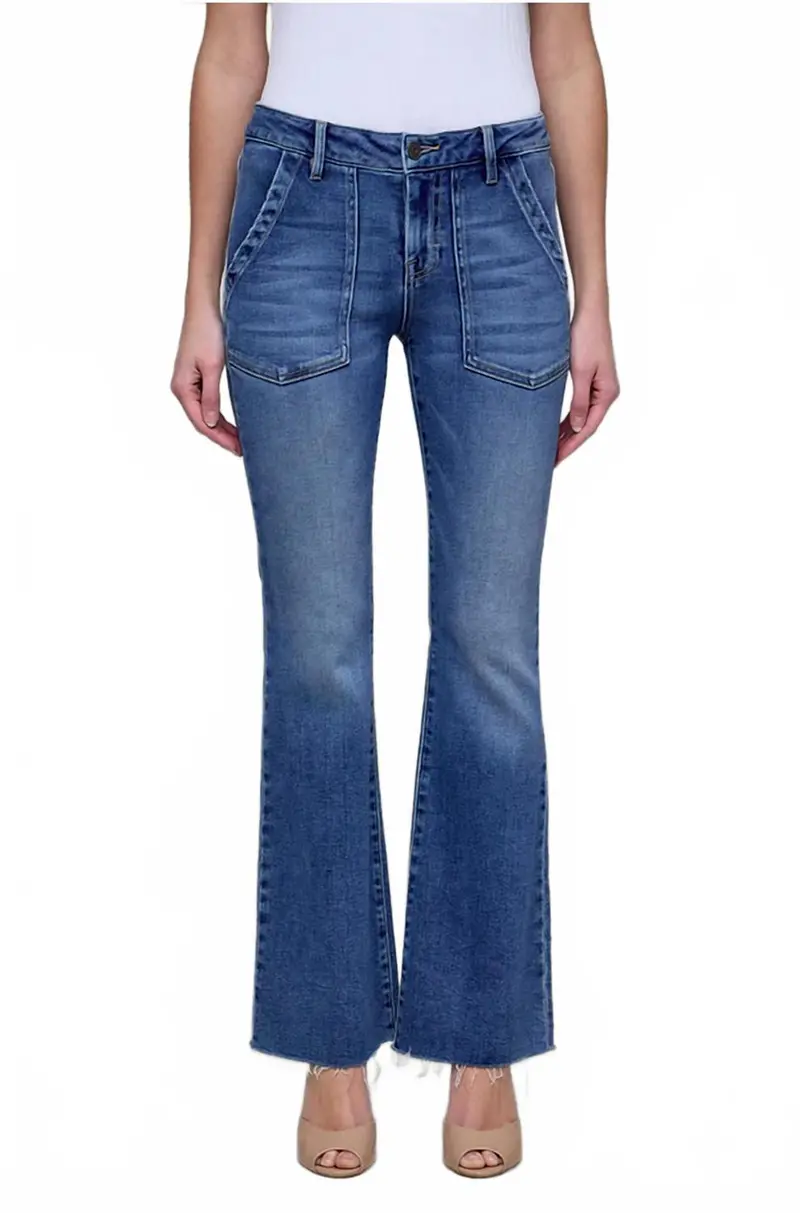 Happi Patch Pockets Flare Jeans In Medium/Dark 1