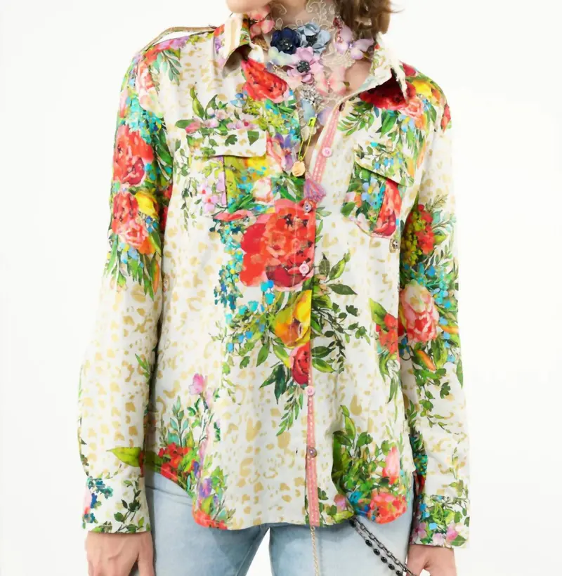 Harriet Button-Down Shirt In Cream Floral Combo 1