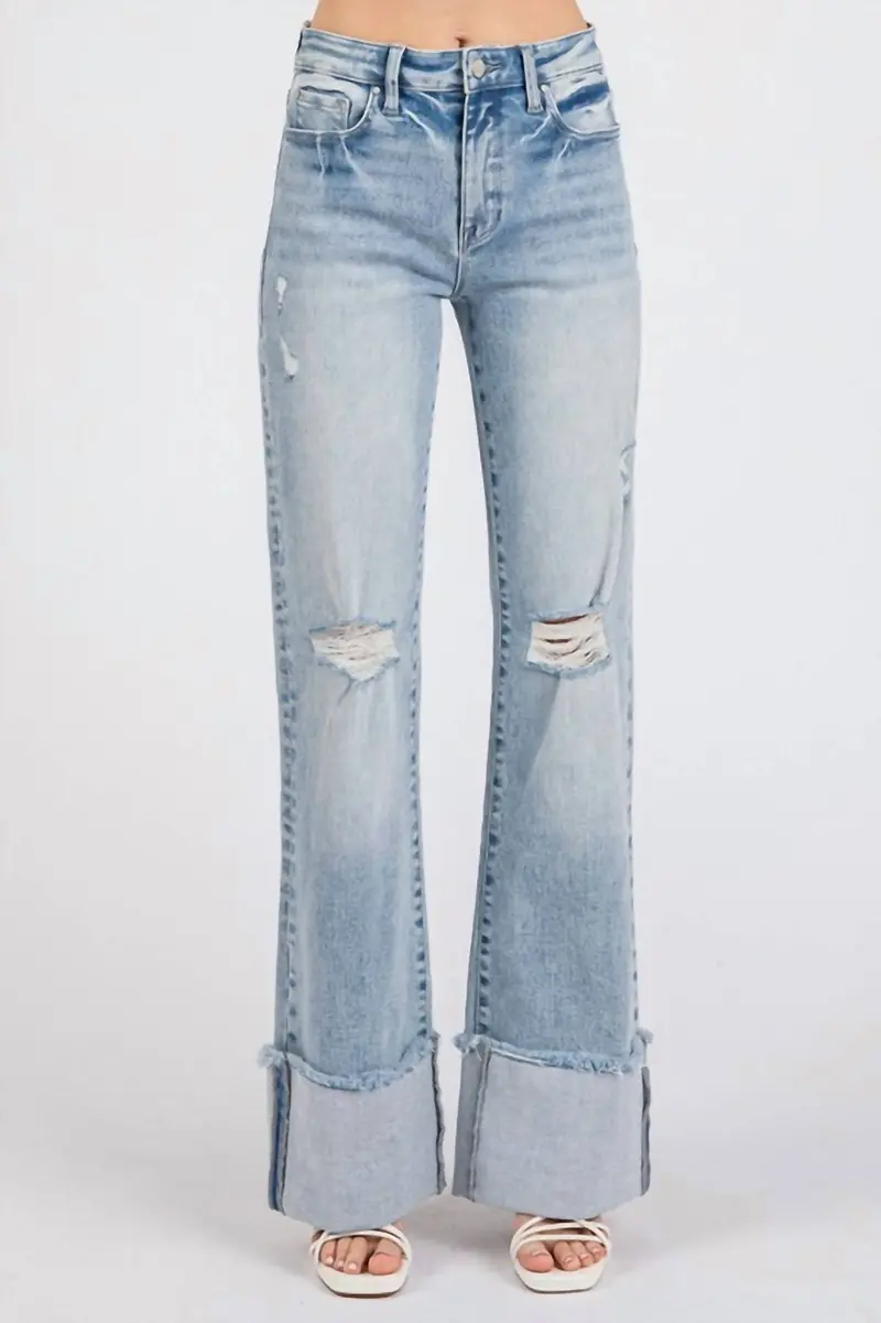 Hattie High Rise Cuffed Hem Flare Jeans In Blue 1