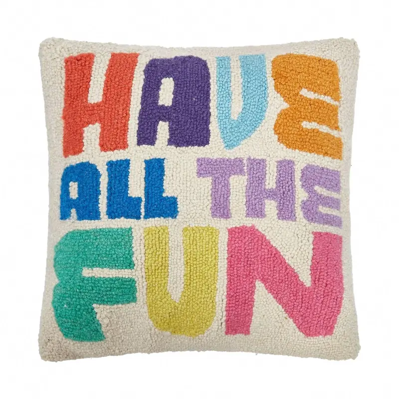 Have All The Fun Hook Pillow In White Multi 1