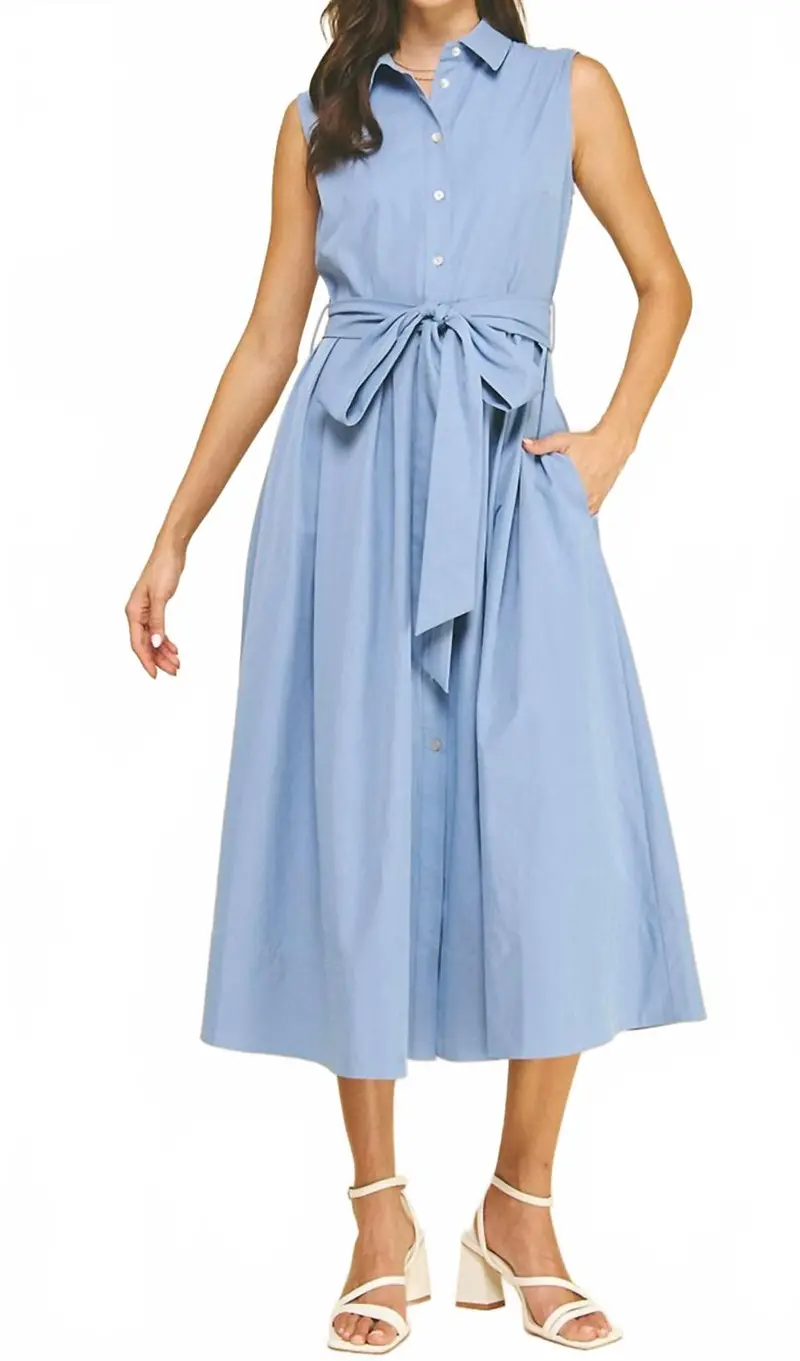 Hayden Flared Shirt Midi Dress In Light Blue 1