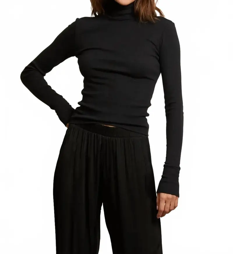 Hayden Luxe Rib Turtleneck Sweater In True Black 1