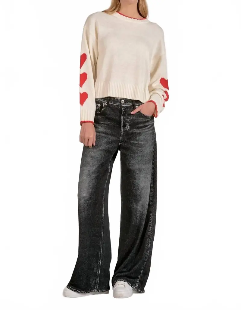 Heart Crewneck Sweater In Off White 1
