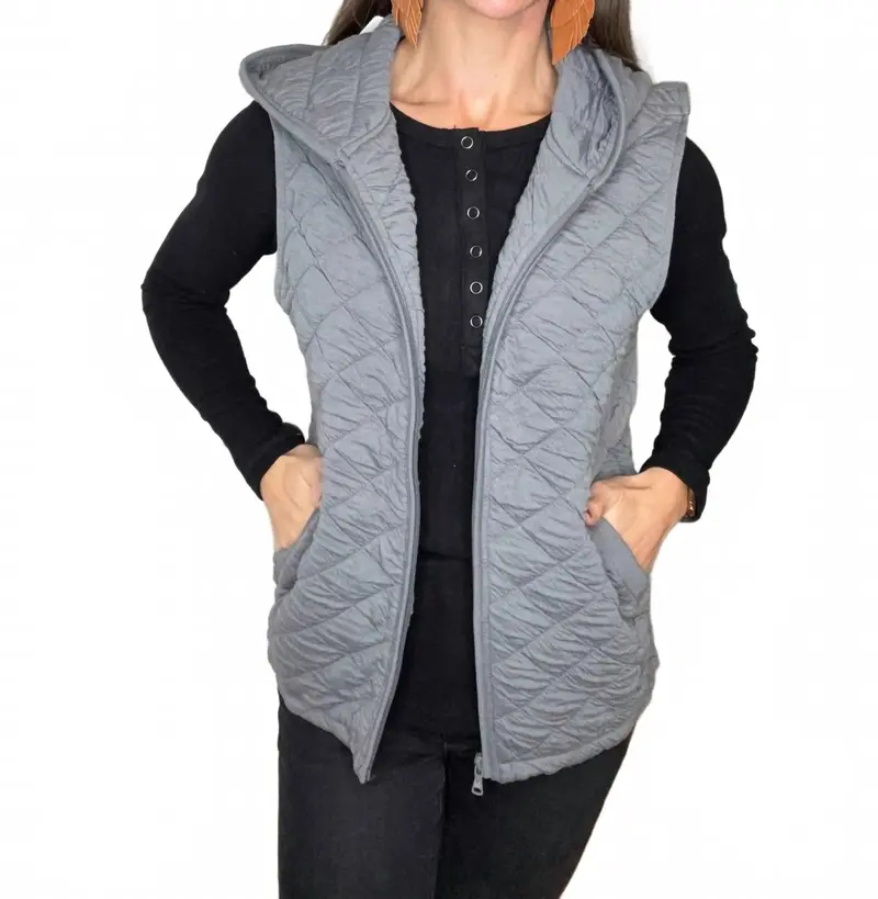 Heather Hooded Vest In Grey 1