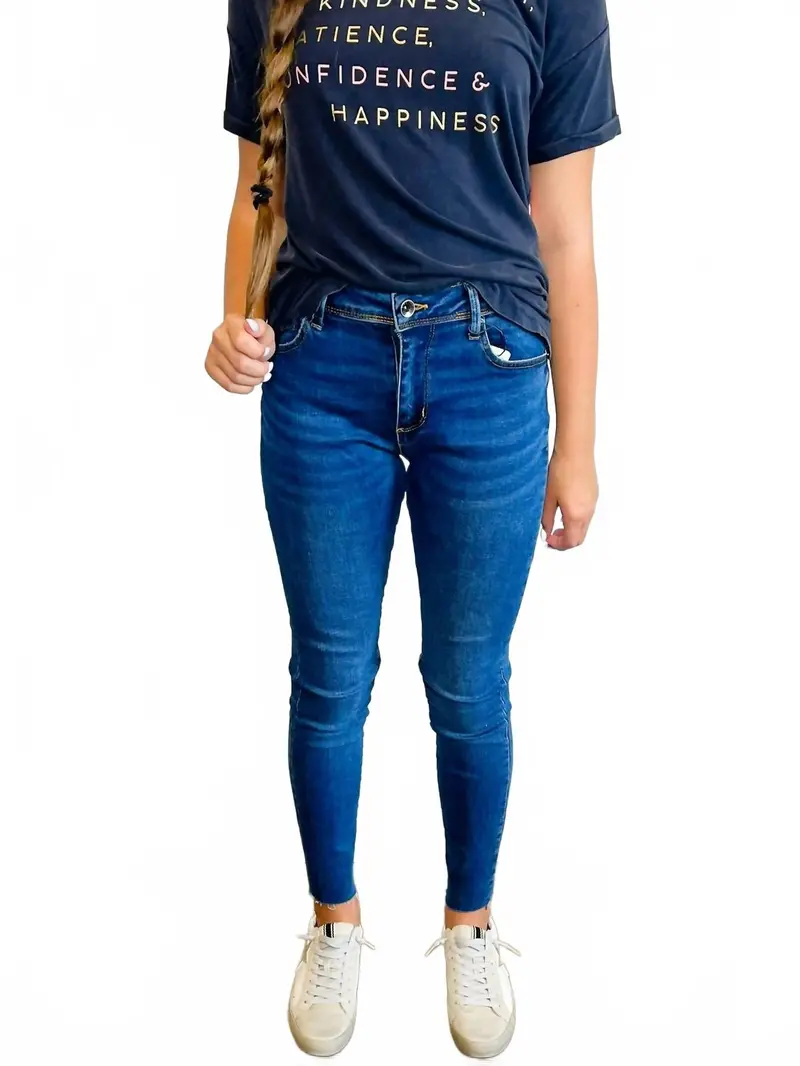 Heidi Mid-Rise Raw Hem Jeans In Indigo 1