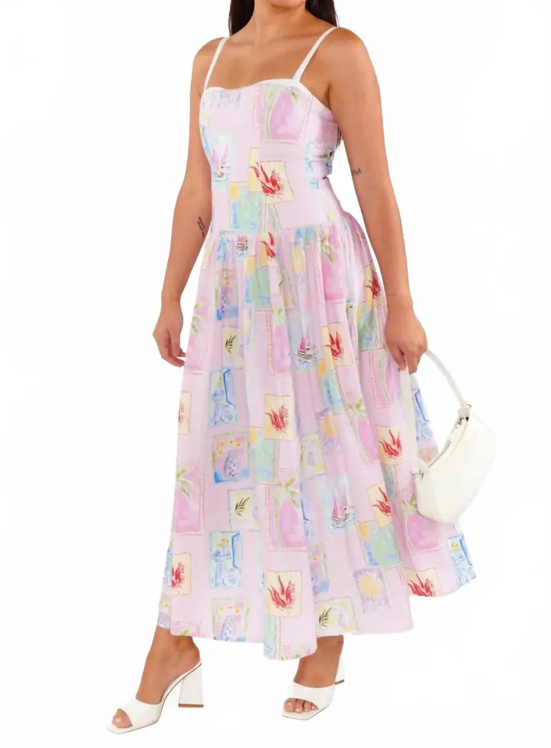 Hepburn Midi Dress In Summer Soleil Linen 1