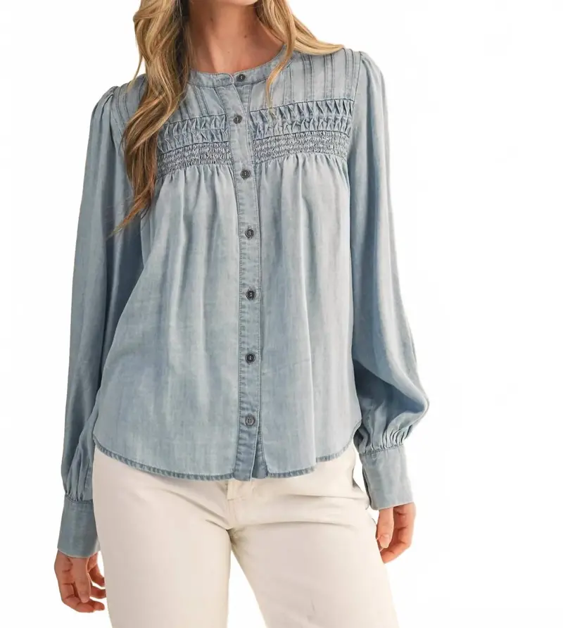 Heritage Smocked Denim Blouse In Blue 1