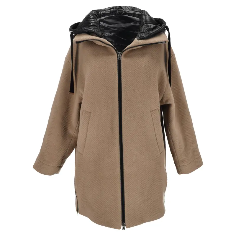 Herno Hooded Coat In Beige Virgin Wool 1