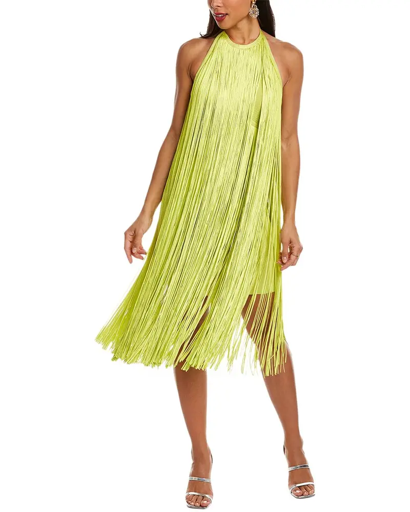 Hervé Léger Fringed Halter Midi Dress 1