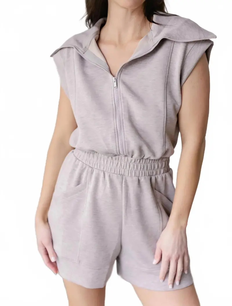 Hidden Path Romper In Taupe 1