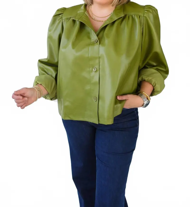 High Collar Top In Olive 1