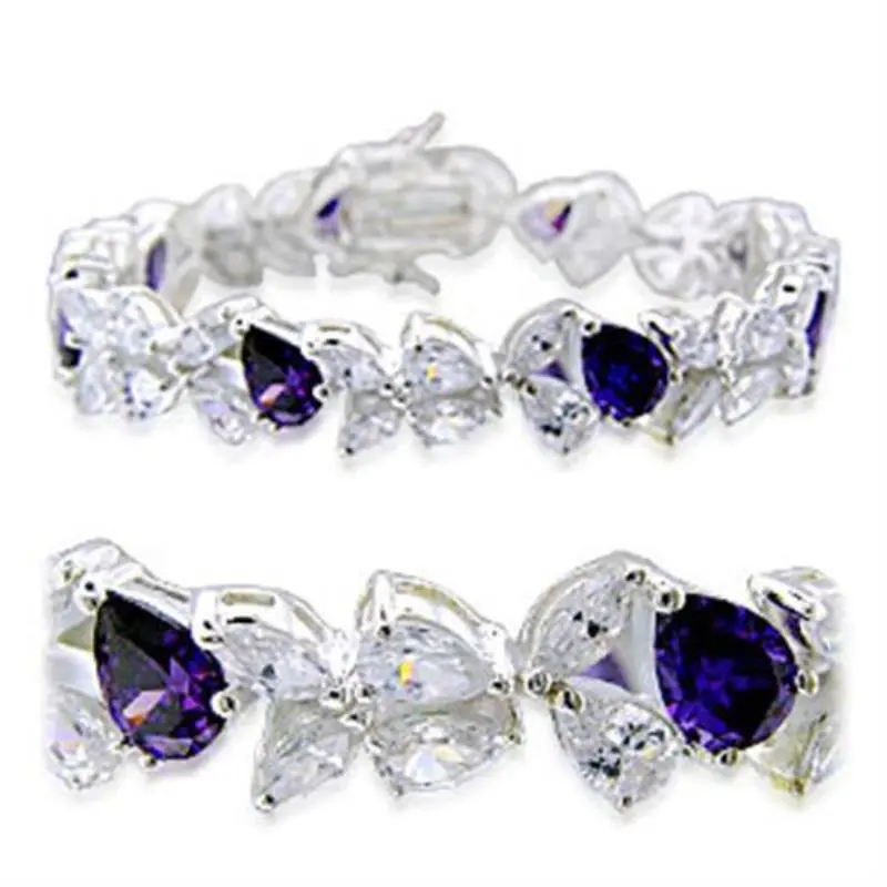 High-Polished 925 Sterling Silver Bracelet With Aaa Grade Cz In Amethyst 1
