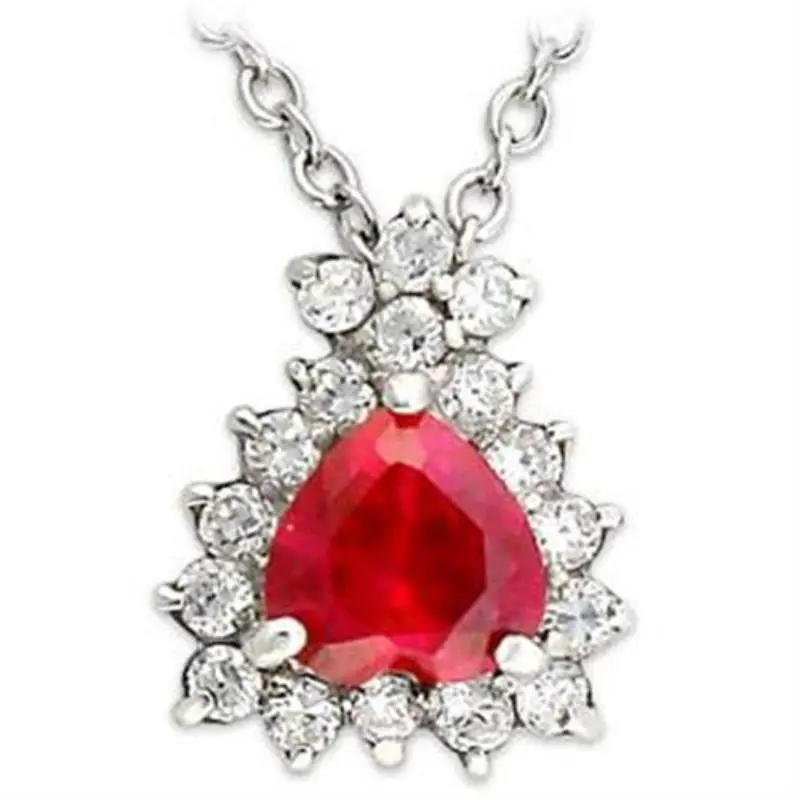 High-Polished 925 Sterling Silver Chain Pendant With Synthetic Corundum In Ruby 1