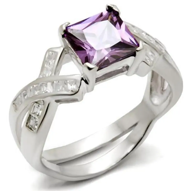 High-Polished 925 Sterling Silver Ring With Aaa Grade Cz In Amethyst 1