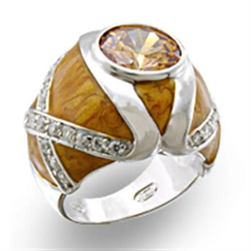 High-Polished 925 Sterling Silver Ring With Aaa Grade Cz In Champagne 1