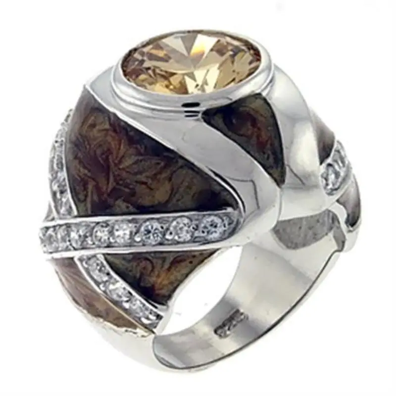 High-Polished 925 Sterling Silver Ring With Aaa Grade Cz In Champagne 1