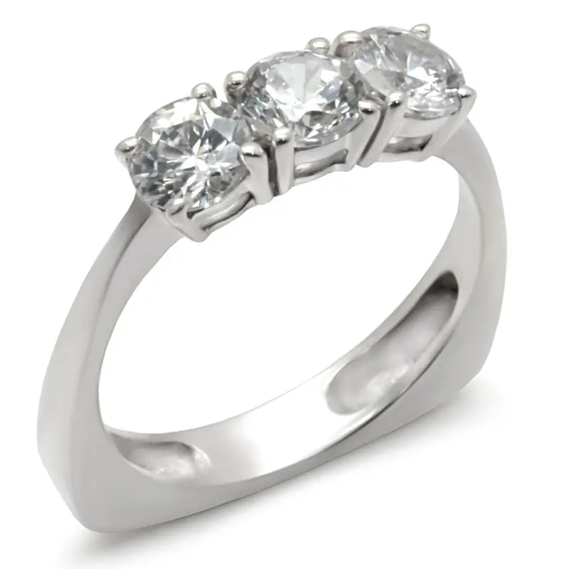 High-Polished 925 Sterling Silver Ring With Aaa Grade Cz In Clear 1
