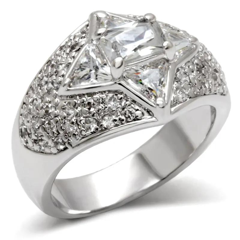 High-Polished 925 Sterling Silver Ring With Aaa Grade Cz In Clear 1