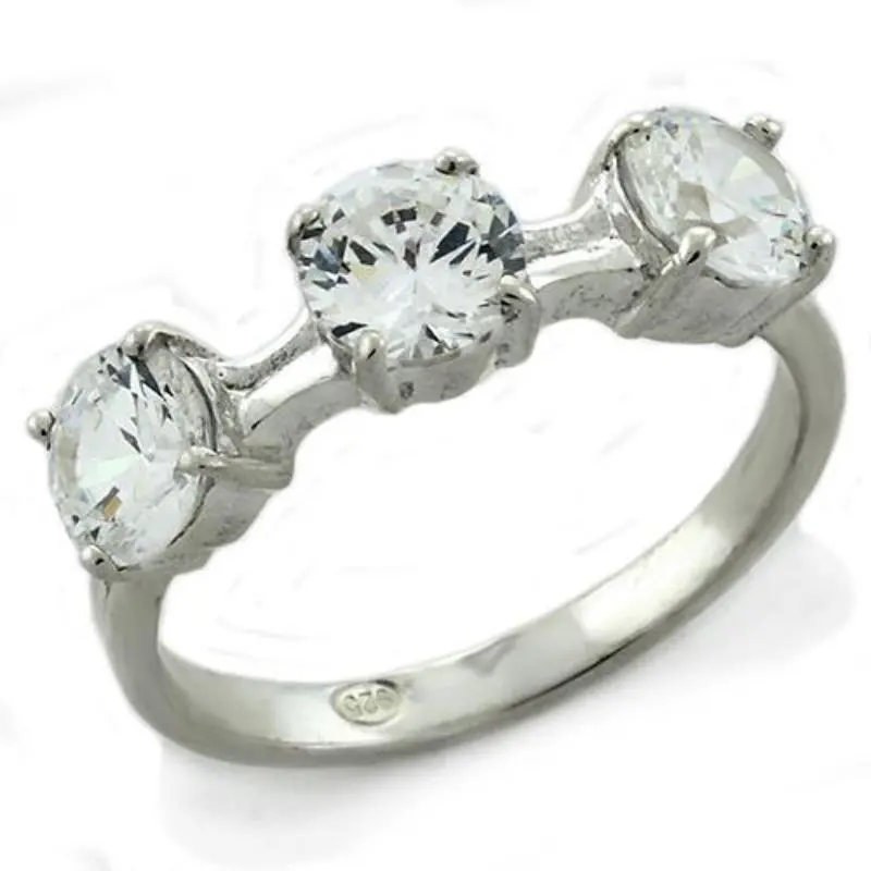High-Polished 925 Sterling Silver Ring With Aaa Grade Cz In Clear 1