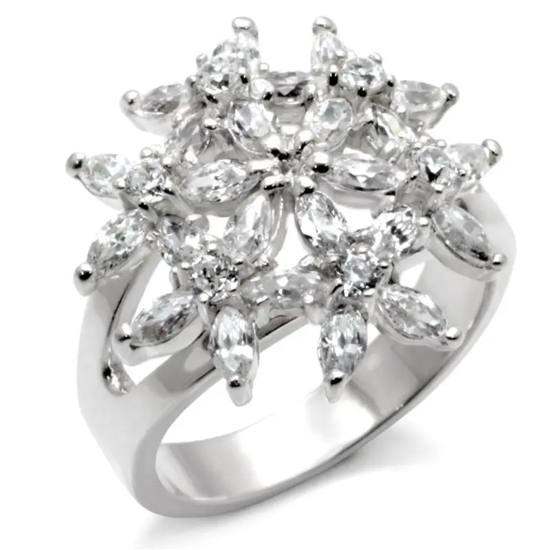 High-Polished 925 Sterling Silver Ring With Aaa Grade Cz In Clear 1