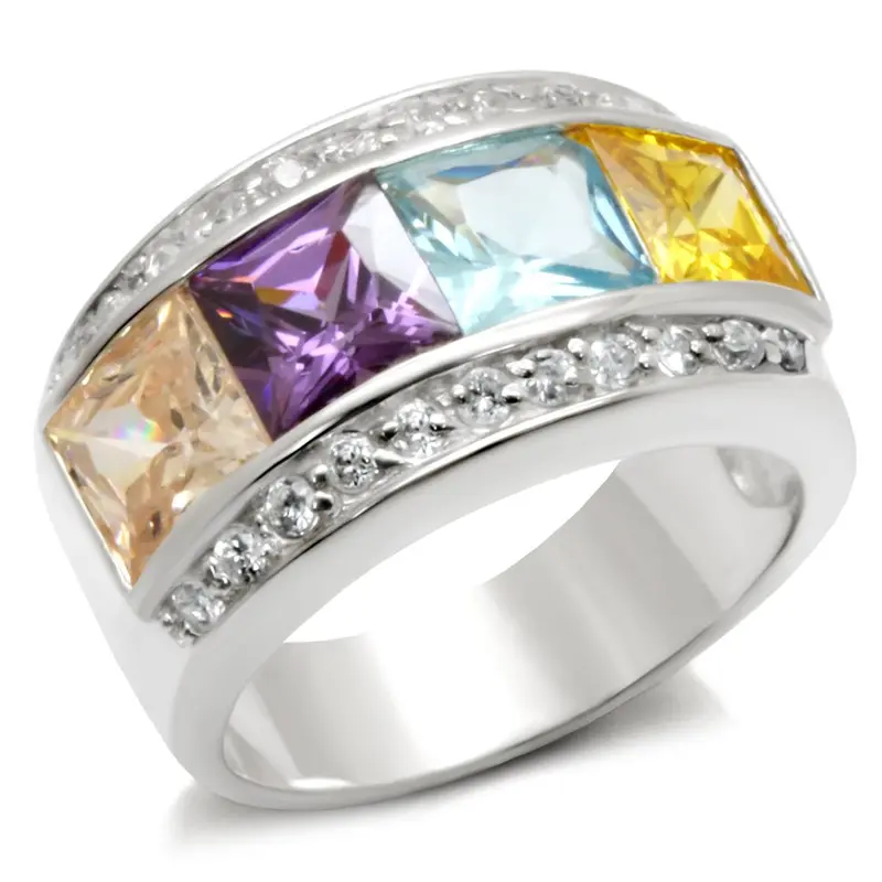 High-Polished 925 Sterling Silver Ring With Aaa Grade Cz In Multi Color 1