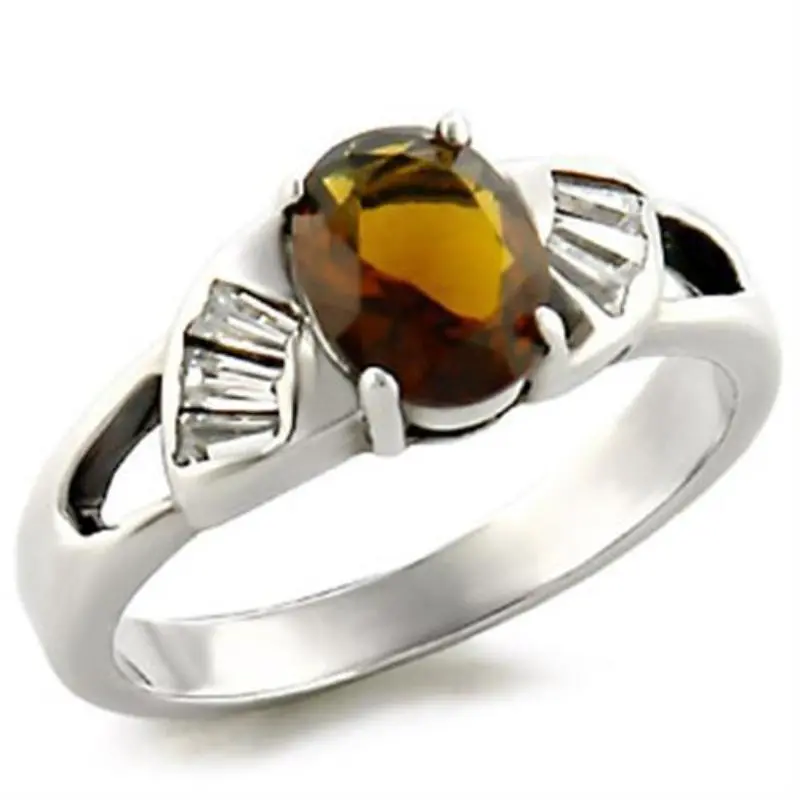 High-Polished 925 Sterling Silver Ring With Semi-Precious Smoky Quarter In Smoky Topaz 1