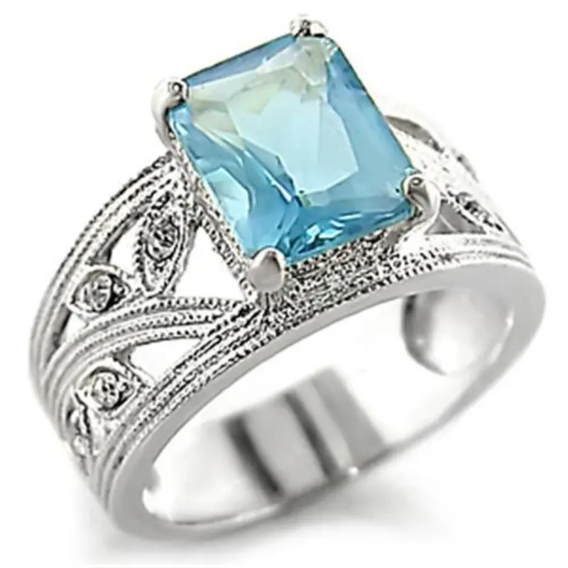 High-Polished 925 Sterling Silver Ring With Synthetic Spinel In Sea Blue 1