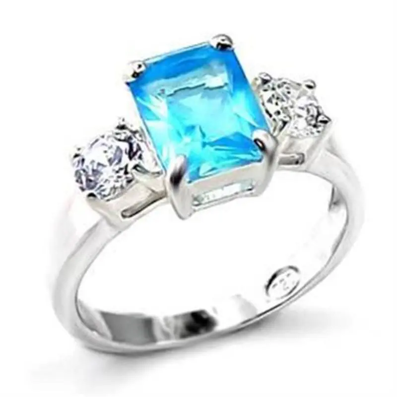 High-Polished 925 Sterling Silver Ring With Synthetic Spinel In Sea Blue 1
