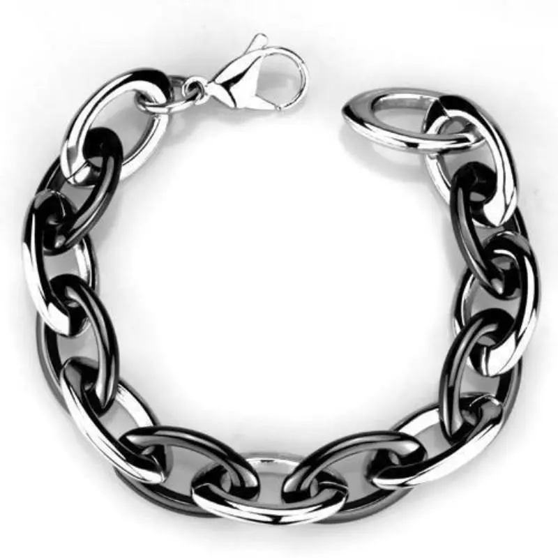 High Polished (No Plating) Stainless Steel Bracelet With Ceramic In Jet 1